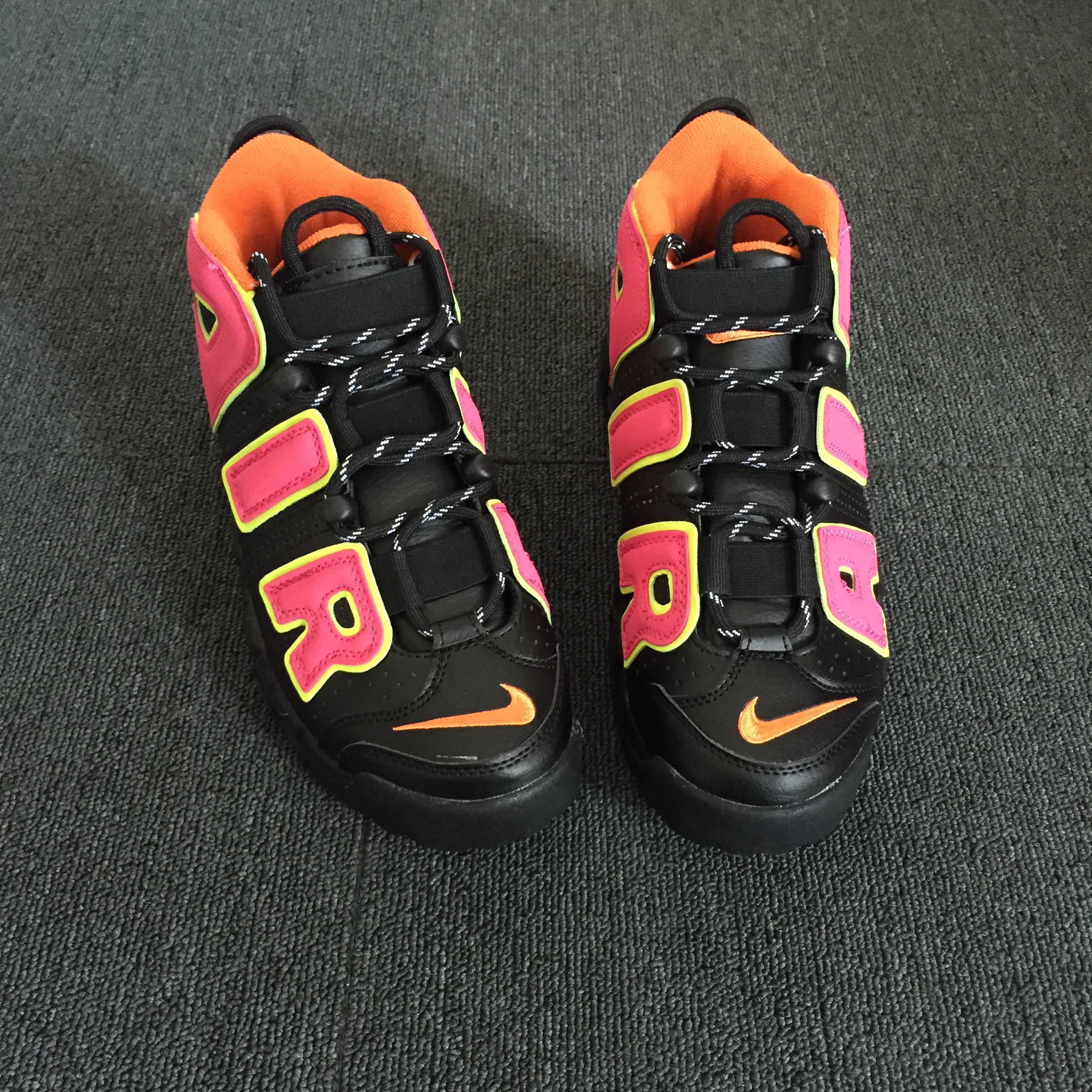 Nike Air More Uptempo Black Peach Fluorscent Shoes